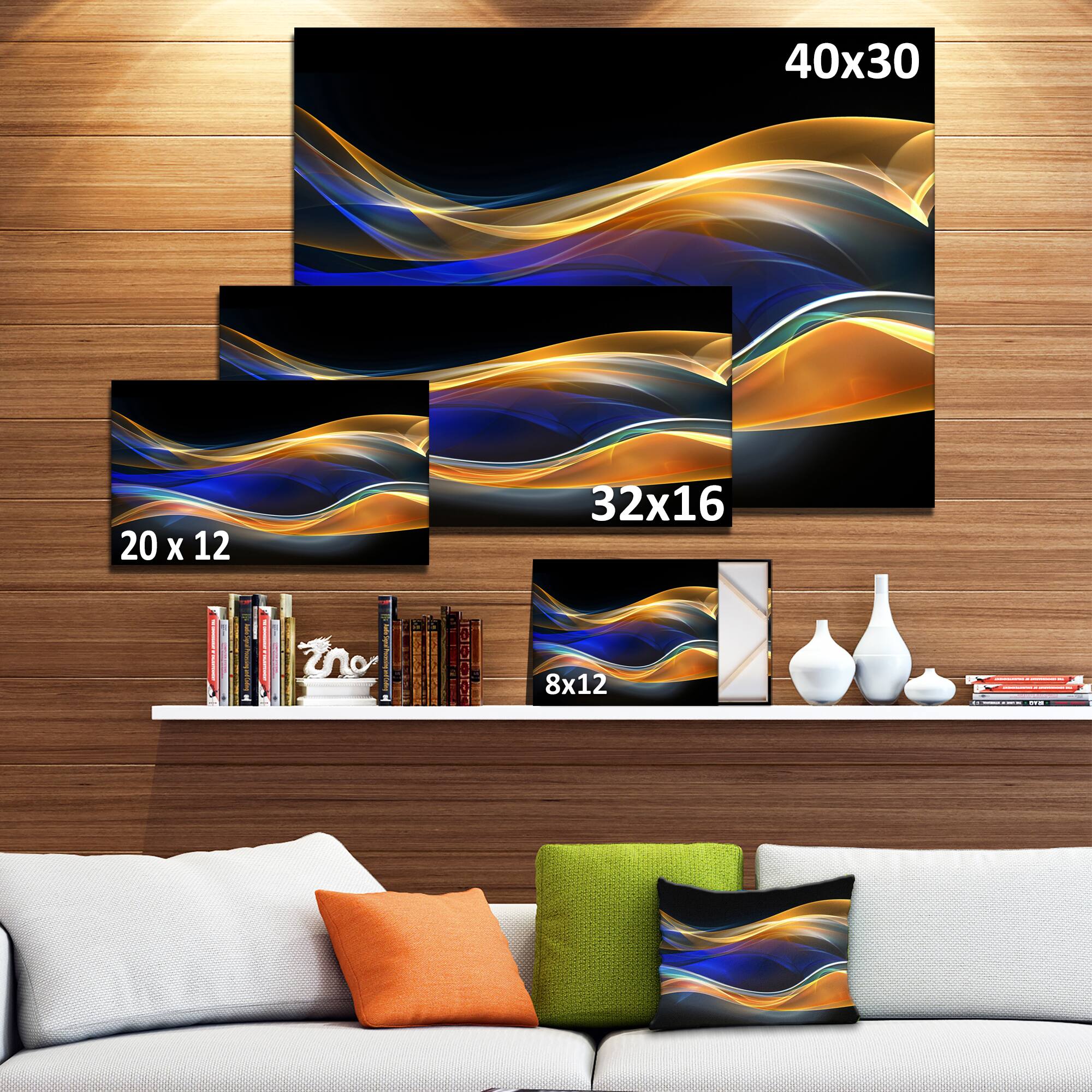 Designart - 3D Gold Blue Wave Design